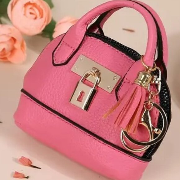 Handbags - Cute Mini Faux Leather Coin Purse Keychain Small Zipper Bag Charm Hot Pink